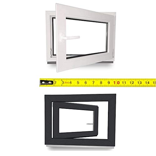 Kellerfenster nach Maß - Kunststofffenster - Fenster - Sondermaße - innen weiß/außen anthrazit - DIN Rechts - 3-fach - Verglasung - 0,6m² - 60 mm Profil