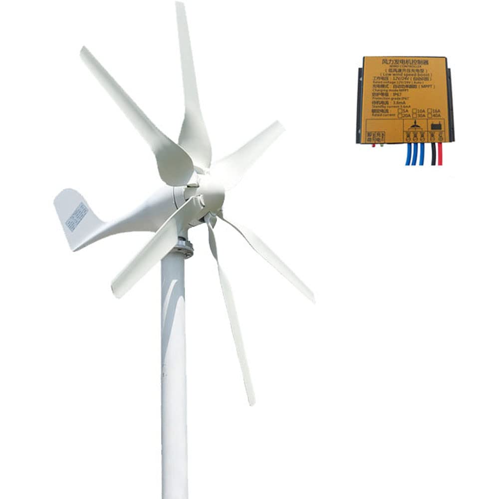 Genway Windturbogenerator,800W Kleine Windkraftanlage Mit 6 Blättern Für Industrielle Energiegeräte Windmühle Power Kits 12V mit MPPT Laderegler