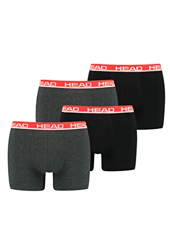 HEAD Herren Boxershorts Unterhosen 4P (Grey/Red, XL)