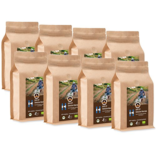 Kaffee Globetrotter - Bio Honduras Genuine Marcala - 8 x 1000 g Mittel Gemahlen - für Kaffee-Vollautomat, Kaffeemühle - Röstkaffee aus biologischem Anbau | Gastropack Sparpack