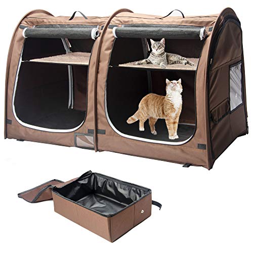 Mispace Katzenkäfig, tragbar, mit zwei Fächern, einfach zu falten und transportieren, bequem, für Welpen, Zuhause Hunde, tragbarer Tragetasche/zwei Hängematten/Matten zusammenklappbarer Katzentoilette