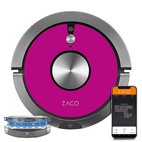 ZACO A9sPro Saugroboter mit Wischfunktion, App & Alexa, Mapping, bis zu 2 Std saugen oder wischen, Staubsauger-Roboter für Hartböden & Teppich, Tierhaare, Roboterstaubsauger mit Ladestation, hot pink