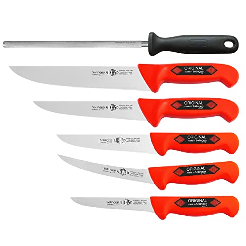 6 Teilig Eikaso® Solingen® Schlachtermesser Metzgermesser Ausbeinmesser Butcher Knife (3381 Rot)