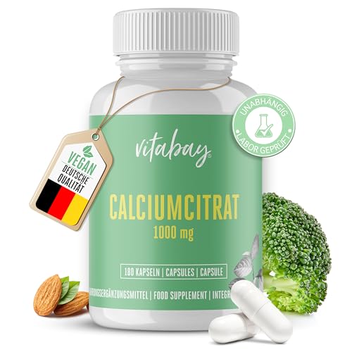 Vitabay Calcium hochdosiert 1000mg VEGAN - 180 Kapseln Calciumcitrat