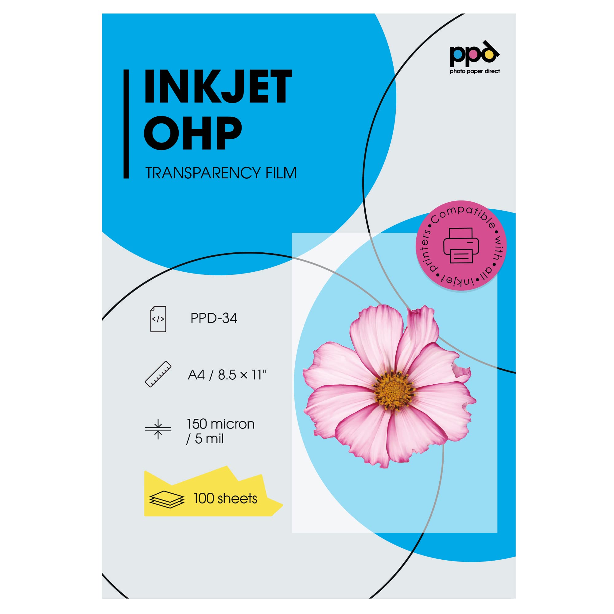 PPD 100xA4 Inkjet Premium Overheadfolie für vollfarbige Ausdrucke in höchster Qualität PPD-34-100