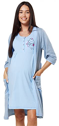 HAPPY MAMA Damen Robe Nachthemd Set Wehen & Geburt 1638 (Blau, 40-42, L)