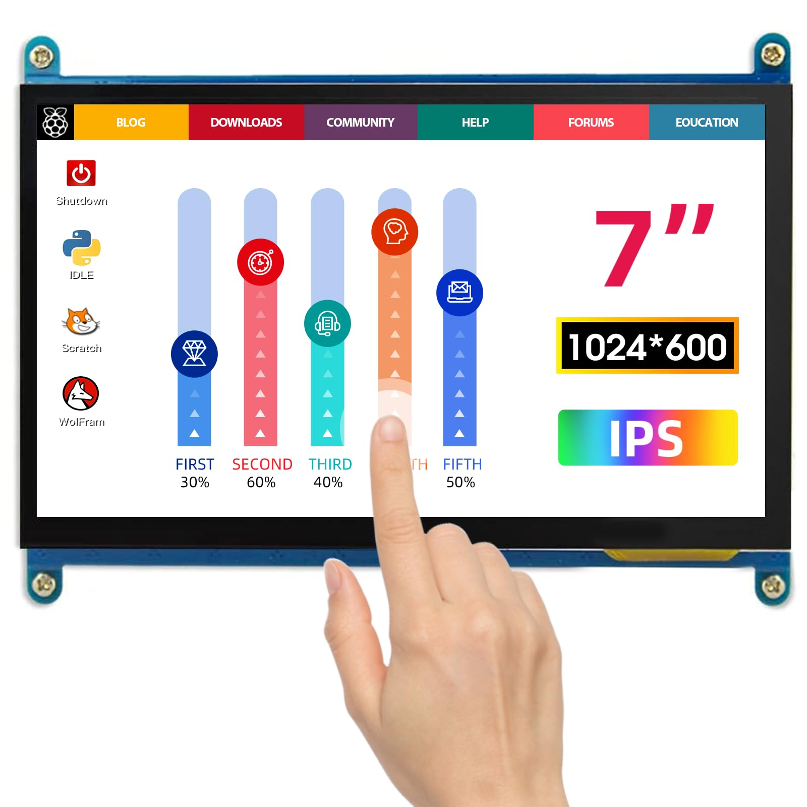 ELECROW Monitor Display Anzeigen IPS Bildschirm-7 Zoll 1024X600 HD TFT LCD mit Touchscreen für Himbeere Raspberry Pi B + / 2B Raspberry Pi 3 Windows 10/8.1/8/7
