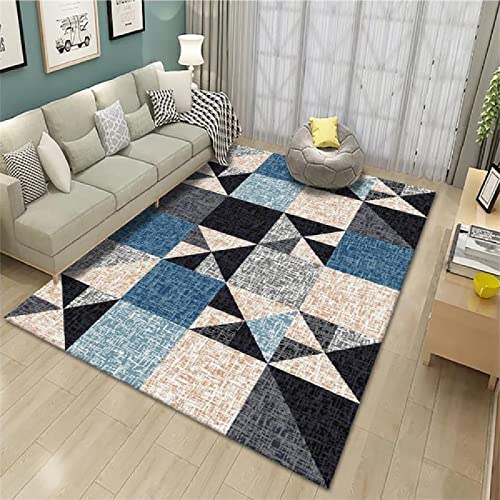 Teppich Zimmer Blauer Teppich, rutschfestes Sofa mit rechteckigem Muster, hochwertiger Couchtischteppich Zimmer Teppich ,Blau,60x90cm
