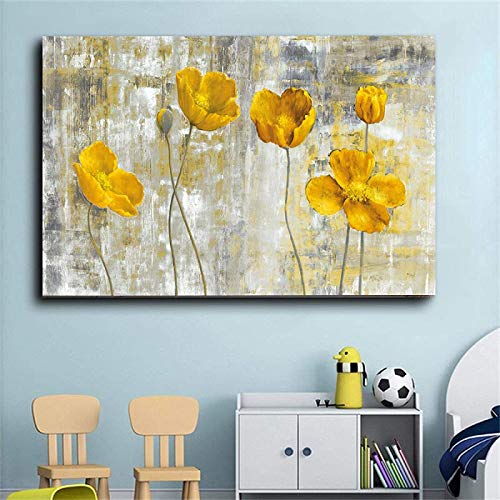 Abstrakte gelbe Blumen Leinwand Malerei Wandkunst Bilder für Wohnzimmer Dekor Nordic Modern Home Dekoratives Bild 50x70cm (20x28in) Mit Rahmen