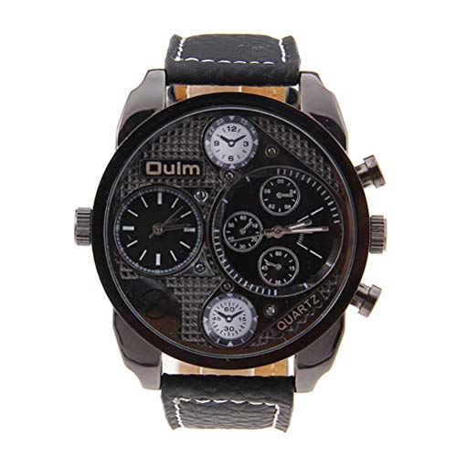 VILLCASE Oulm 9316 Coole Herrenrunde Armbanduhr mit rundem Zifferblatt und Zwei Zeitanzeigen und PU- Armband ( schwarz )