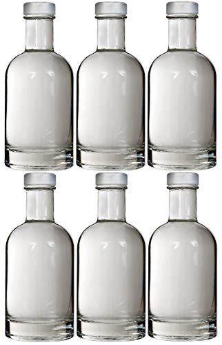 mikken 6X Leere Ginflasche 200 ml Glasflasche mit Schraubverschluss inkl. Trichter