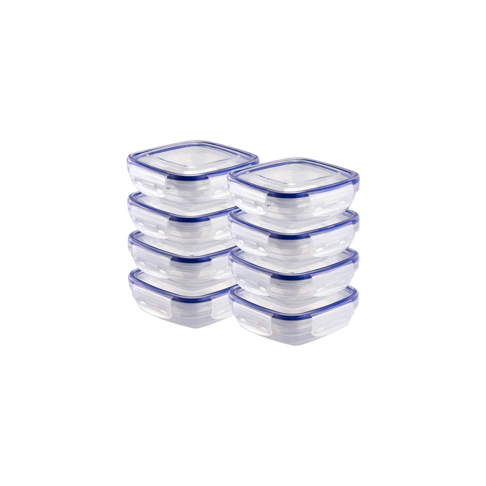 Grizzly Kunststoff Frischhaltedosen Set, 8x Vorratsdosen mit Deckel, flach, quadratisch, stapelbar, mikrowellen- und spülmaschinenfest