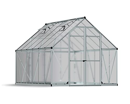 Palram 701944 8 x 12 ft Essence Gewächshaus inkl. transparente Polycarbonat/Aluminium Rahmen/Boden – silber