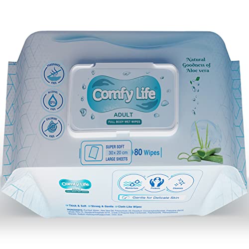 Comfy Life Premium Ganzkörper-Reinigungstücher für Erwachsene, groß, Frischegefühl, duftfrei, Waschen im Bett, Inkontinenz-Hygiene, Intimpflege, weiche Tücher - 80 Feuchttüchern