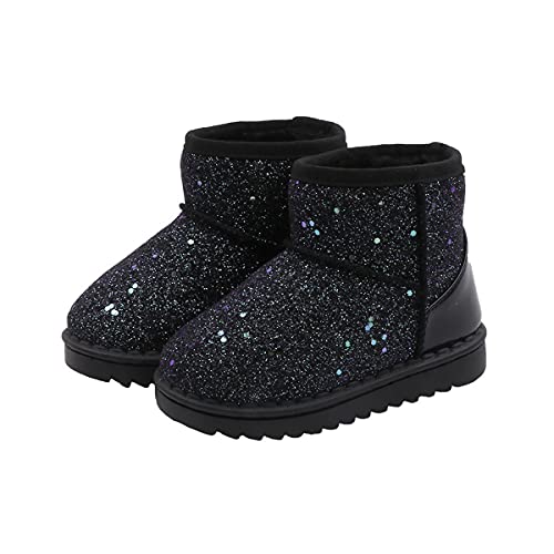 DEBAIJIA Kinder Schneestiefel Mädchen Warm Winter-Bootie Gefütterte Stiefel Jungen Winterstiefel Schlupfstiefel Kurze Stiefel 35 EU Schwarz (Etikettengröße 35)