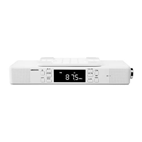 MEDION E66550 Küchen Unterbauradio mit Bluetooth-Funktion (PLL UKW Radio, Freisprechfunktion, 2 x 2,7 W RMS, Timerfunktion, LED-Display) weiß