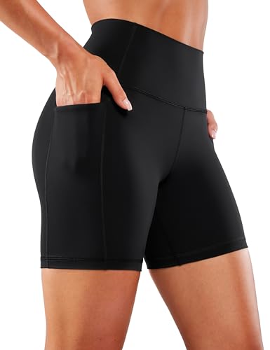 CRZ YOGA Damen Naked Feeling Biker Shorts - 10/13/ 15 cm Hohe Taille Athletic Shorts Yoga Shorts mit Taschen Schwarz - 6'' 38