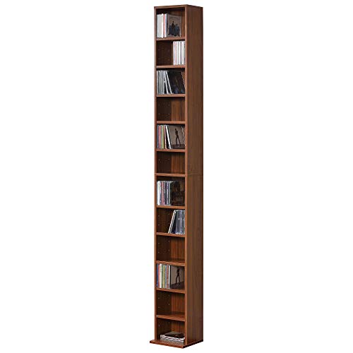 [en.casa] CD Regal - Walnuss mit 12 Ablagefächern - Bücherregal Standregal Regal Aufbewahrung