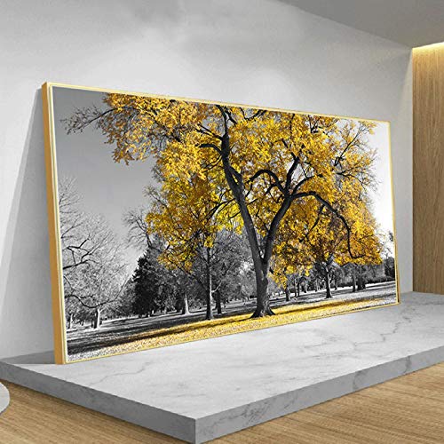 Große Kunstwerk Wohnzimmer Korridor Malerei gelb großen Baum Landschaft Leinwand Malerei Wandkunst Druck Poster Home Dekoration-80x160cm Rahmenlos
