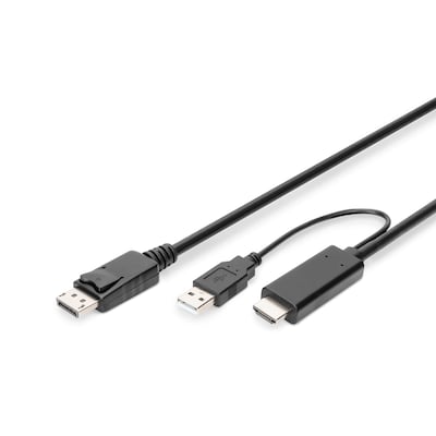 DIGITUS HDMI auf DP Adapterkabel, 2m, 4K@30Hz Externe Stromquelle USB - A