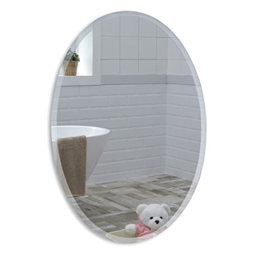 Schöner ovaler Badezimmerspiegel, modern und stylish, mit abgerundeten Kanten, Wandbefestigung, Badspiegel, Wandspiegel, Spiegel 50cm x 40cm
