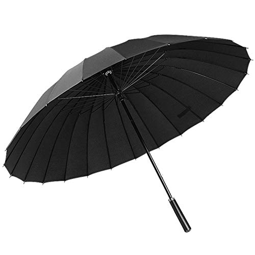ThreeH Sturmfester Golf Regenschirm 24 Rippen Groß Geschäft Sonnenschirm Stockschirm KS07,Black