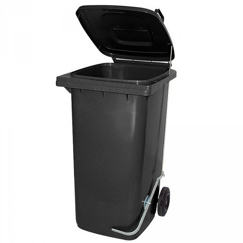 BRB 120 Liter Mülltonne/Müllgroßbehälter, grau/anthrazit, mit Fußpedal für handfreie Bedienung