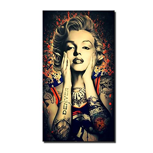Retro Poster Marilyn Monroe Mit Tattoo Poster Und Drucke Leinwand Moderne Wandkunst Bild Für Flur Wohnzimmer Dekor,Wg507,70X130 Cm Ohne Rahmen