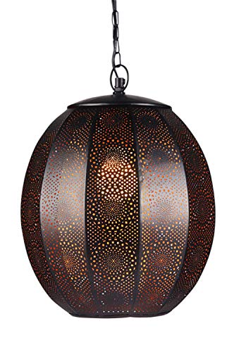 Orientalische Lampe Pendelleuchte Schwarz Konoos 35cm E27 Lampenfassung | Marokkanische Design Hängeleuchte Leuchte aus Marokko | Orient Lampen für Wohnzimmer Küche oder Hängend über den Esstisch