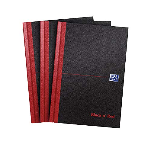 Oxford Black n' Red Notizbuch, A5, Hardcover, gebunden, Schwarz liniert, 192 Seiten, 3 Stück