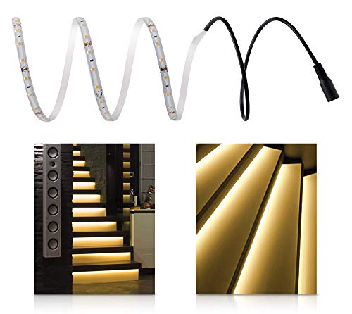 LED Universum Warmweiße Treppenbeleuchtung für den Innenbereich, Komplett-Set für 10 Stufen, jeweils 1m LED Streifen + 0,5m Anschlusskabel, 5 W/m, 300 lm/m, IP20