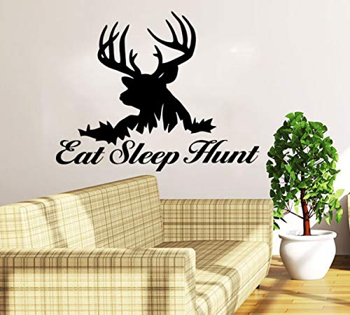 Wandtattoo mit Hirschjagd-Zitat „Eat Sleep Hunt“, Heimdekoration, Schlafzimmer, 55,9 cm