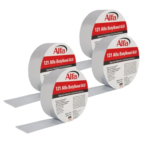 Alfa 4x Alu- kaschiertes Butylklebeband 75 mm x 10 m wetterfestes Dichtungsband für ein dauerhaftes Abdichten von Dachanschlüssen Stößen und Wohnwägen