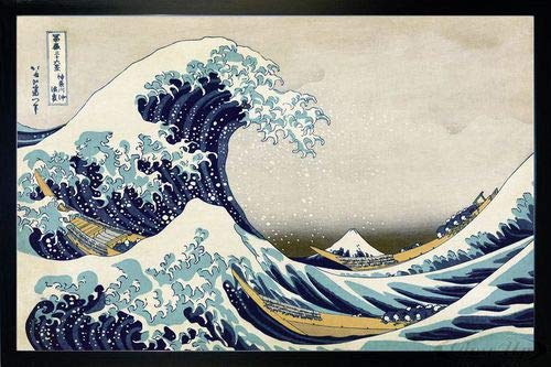 Close Up Great Wave of Kanagawa Poster Katsushika Hokusai (96,5x66 cm) gerahmt in: Rahmen schwarz