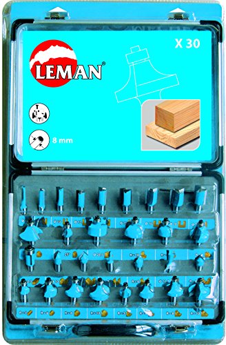 Leman 428.700 1 Koffer mit 30 Fräsen für Oberfräsen aus Hartmetall, 8 mm, Blau