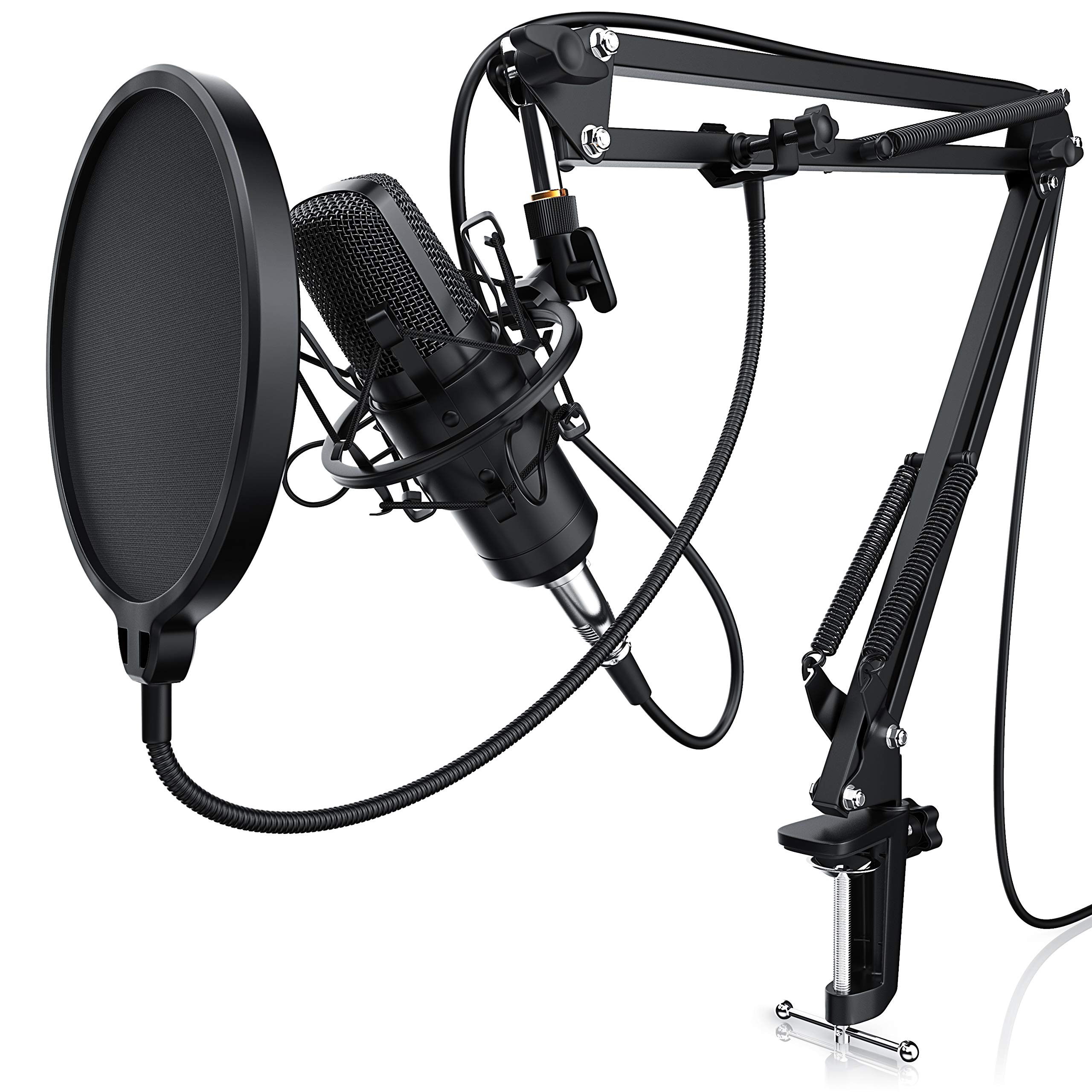 Liam & DAAN Kondensatormikrofon Mikrofonarm, Studiomikrofon Set - Großmembran Kondensatormikrofon Mikrofonarm und Spinne - Popschutz 2,5m 3,5mm Klinke zu XLR Kabel