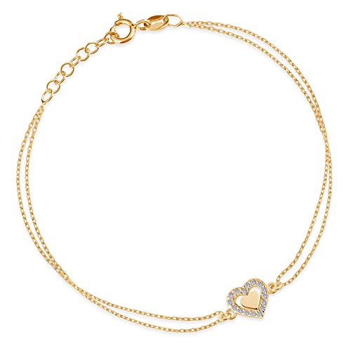 Maverton Herz Damen Armband 585 Gold - mit Herzen + personalisierte Geschenkbox mit Gravur - Geschenk für Frauen - Länge: 17 - 19 cm - 14 Karat