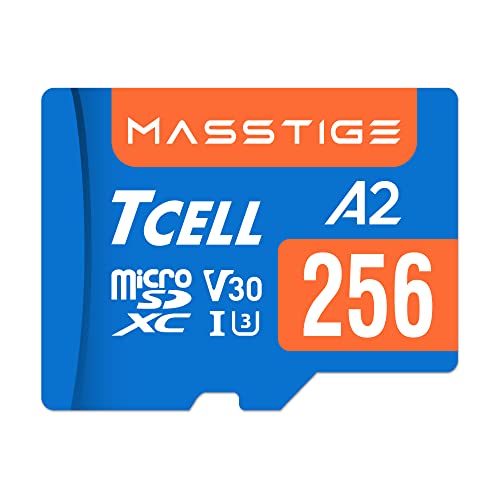 TCELL MASSTIGE 256 GB Micro-SD-Karte A2 USH-I U3 V30 lesen 170 MB/s schreiben 125 MB/s microSDXC Full HD & 4K UHD Speicherkarte für Kamera/Handy/Galaxy/Drohne/Dashcam/GOPRO/Tablet/PC/mit Adapter