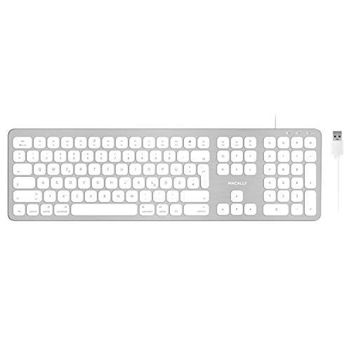 Macally WKEYHUBMB-DE, erweiterte Mac-Tastatur mit Ziffernblock, 2 USB Ports und deutschem QWERTZ Layout mit Umlauten, USB-A, Alu-Design