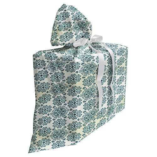 ABAKUHAUS Winter Baby Shower Geschänksverpackung aus Stoff, Mandalaart, 3x Bändern Wiederbenutzbar, 70 x 80 cm, Teal Creme