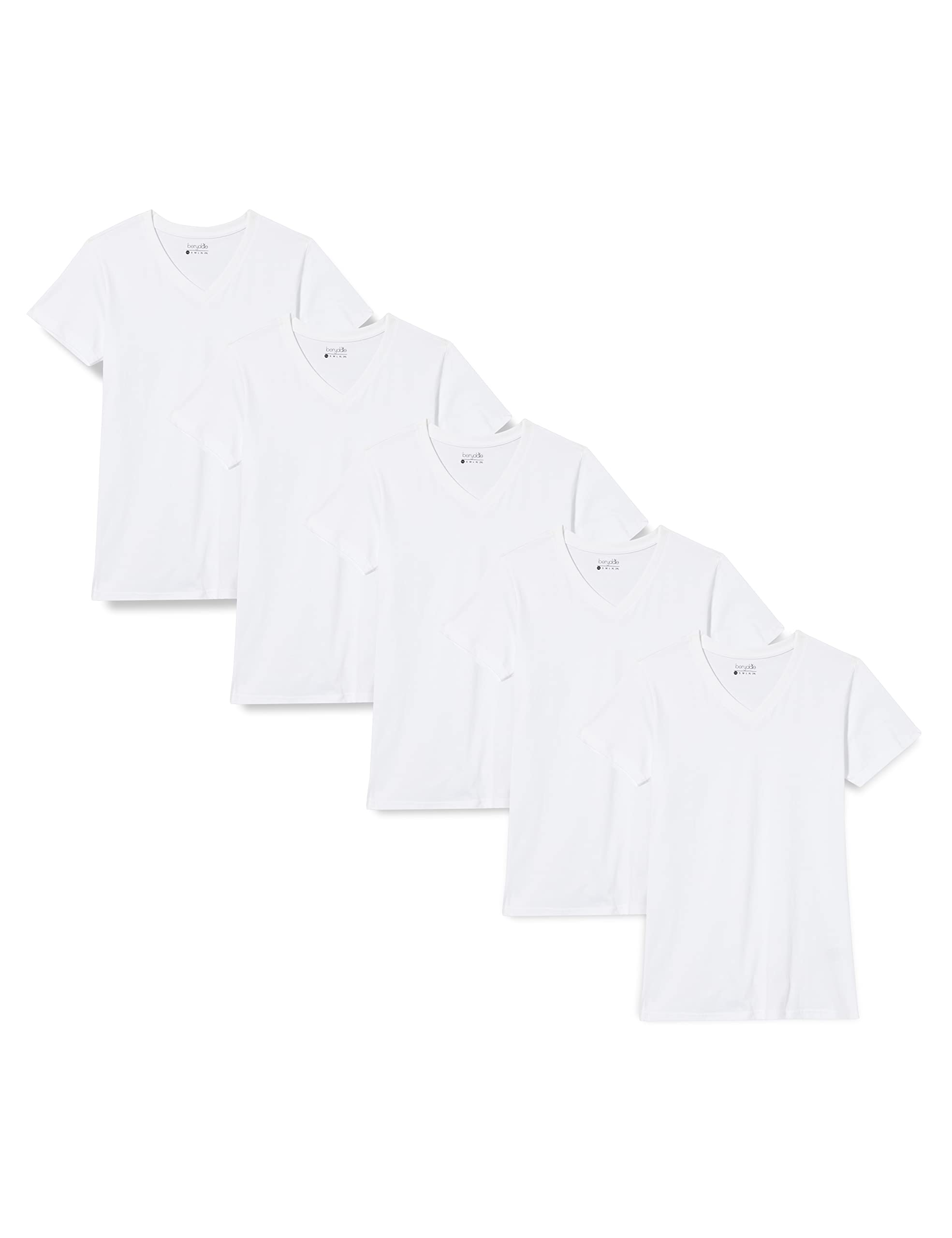 berydale Damen T-Shirt Bd158, Weiß - 5er Pack, XL