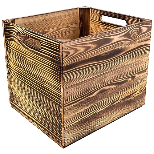 Creative Deco Holzkiste Vintage | passend für alle Kallaxregale | Geflammte Holzbox mit Griffen | 33 x 33 x 37cm | Geschliffenes Holz | Aufbewahrungsbox Kinder Kisten Regalbox Spielzeugkiste