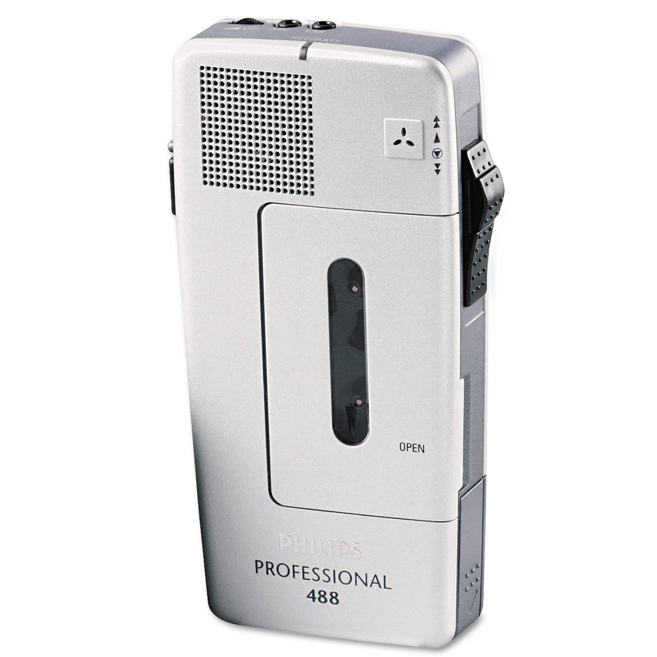 Philips Pocket Memo LFH0488 Analoges Mini-Kassetten Diktiergerät (Schiebeschalter, wählbare Mikrofonempfindlichkeit, autom. Aufnahmeaussteuerung, Sprachaktivierung, Briefende-Ton) Silber