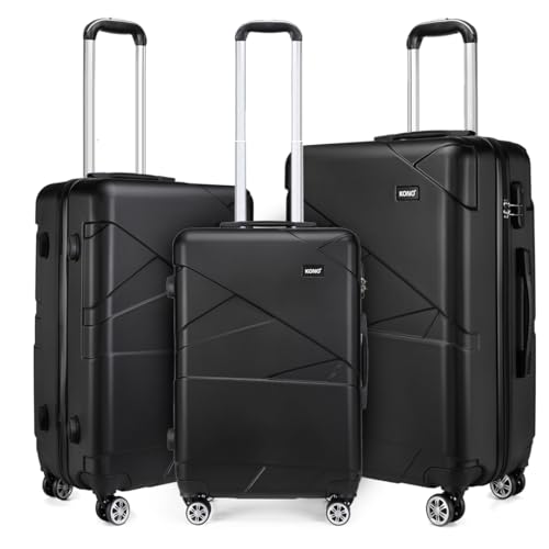 KONO Koffer Trolleys Set Reisekofferset 100% ABS Hartschalenkoffer Schwarz M/L/XL