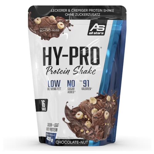 All Stars HY-PRO Protein-Shake Schoko-Nuss I 400g Protein-Pulver inkl 20g Proteine pro Portion I Eiweiß-Pulver ohne Zuckerzusatz & inkl. Vitamine I hochwertige Mehrkomponenten-Proteine