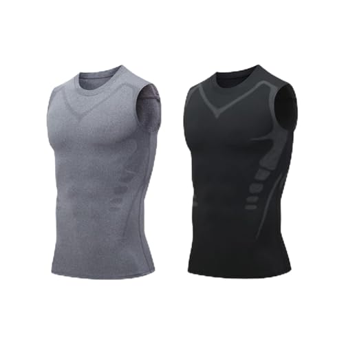 mugeleen EXPECTSKY Ionic Shaping Vest, Fivfivgo Ionic Shaping Vest for Men, Comfortable Men Compression Top, Atmungsaktiv Eisseide Weste, Body Shaper Schlankheitsweste (XXXL, 2PCS(Schwarz+Grau))