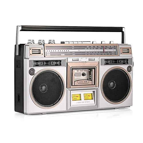Kassetten-Boombox, Klassische Retro-Lautsprecher Im 80er-Jahre-Stil, Tragbarer AM/FM-Radio-Kassettenrekorder, Kabelloses Streaming, USB/Micro-SD-Steckplätze, Aux-Eingang, Kopfhöreranschluss, Konvertie