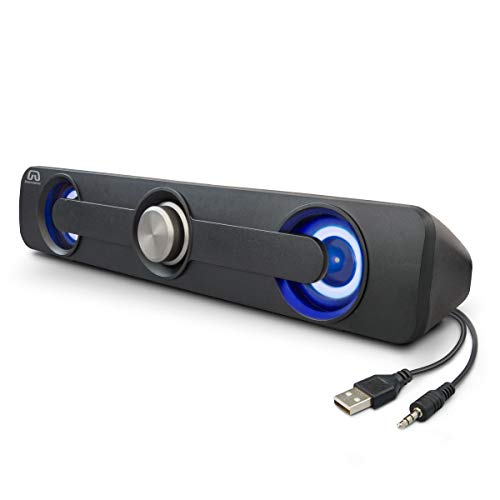 GamesterGear Mini-Stereo-Soundbar (USB, 3,5 mm Klinkenstecker, LED, 2,5 W, Blau