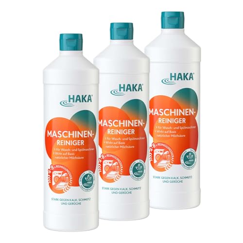 HAKA Maschinenreiniger für Geschirrspüler 3er-Set, Waschmaschine gegen Kalk, Schmutz, Gerüche, 3 x 1 l