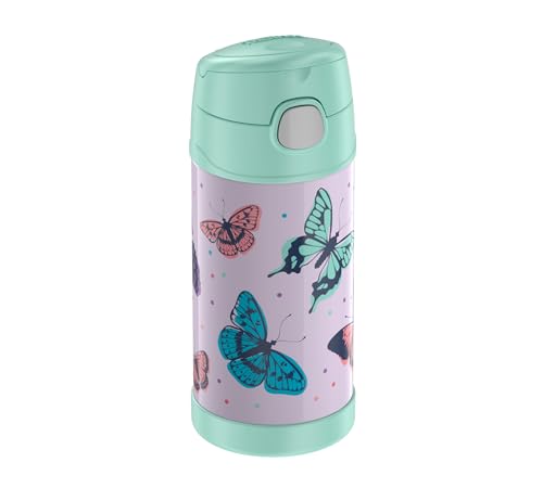 THERMOS Isolier-Trinkflasche FUNTAINER Straw Bottle Schmetterling, 0,35 L, doppelwandiger Edelstahl, Verschluss - 1 Stück (4113.401.035)